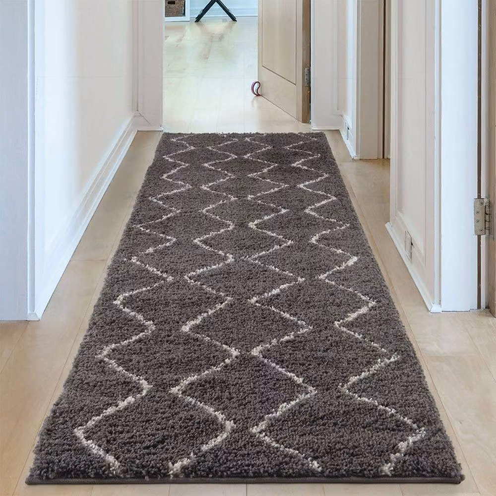 THE RUGS Moroccan Soft High Pile Shaggy Zigzag Rug, Dark Grey, W: 80 cm, L: 300 cm – 6