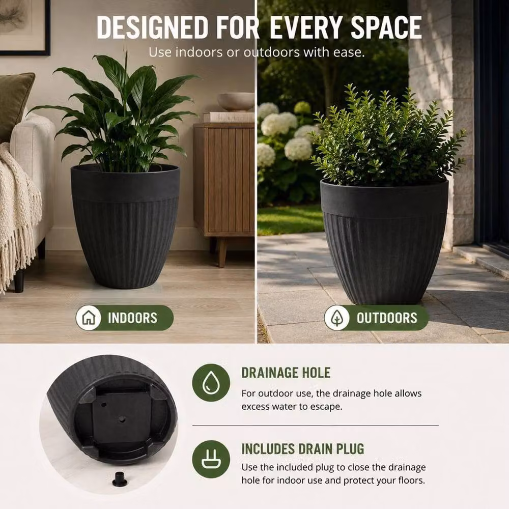 Spetlek Madison Rib Large Plant Pot, Black – 4
