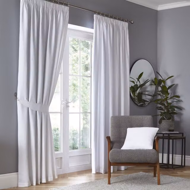 Terrys Fusion Dijon Blackout Ready Made Pencil Pleat Curtains in White