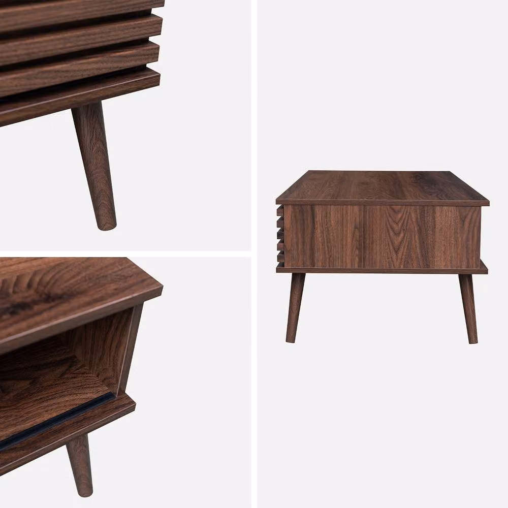 sweeek Scandinavian Style Rectangular Coffee Table with Wood Grooved Effect in Brown, W/D/H: 119 x 59 x 41.5 cm – 3