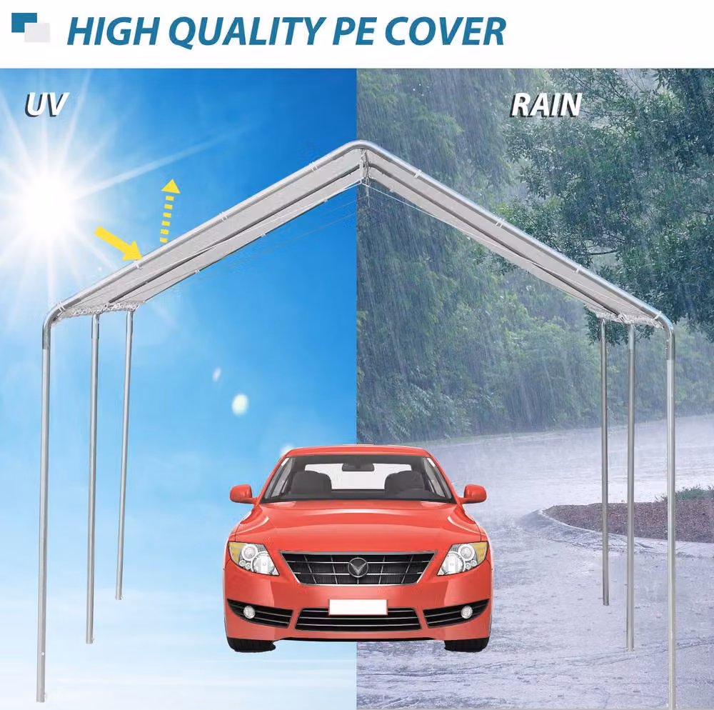 STILVORA Gable Carport Shelter with Galvanised Steel Frame, White, W: 6 m, D: 3 m, H: 2.6 m – 5
