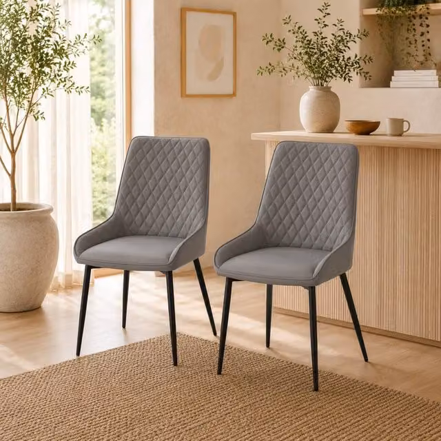 Wyld Haus Farazi Grey Quilted Faux Leather Dining Chairs Set of 2
