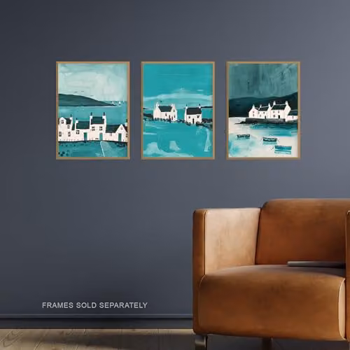 Artery8 Set of 3 Scottish Hebrides Isle of Mull Coastal Wall Art Paper Poster Prints in Petrol Blue and Teal – 2