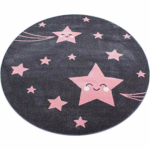 Bravich Pink Stars Round Kids Rug, Diameter: 120 cm