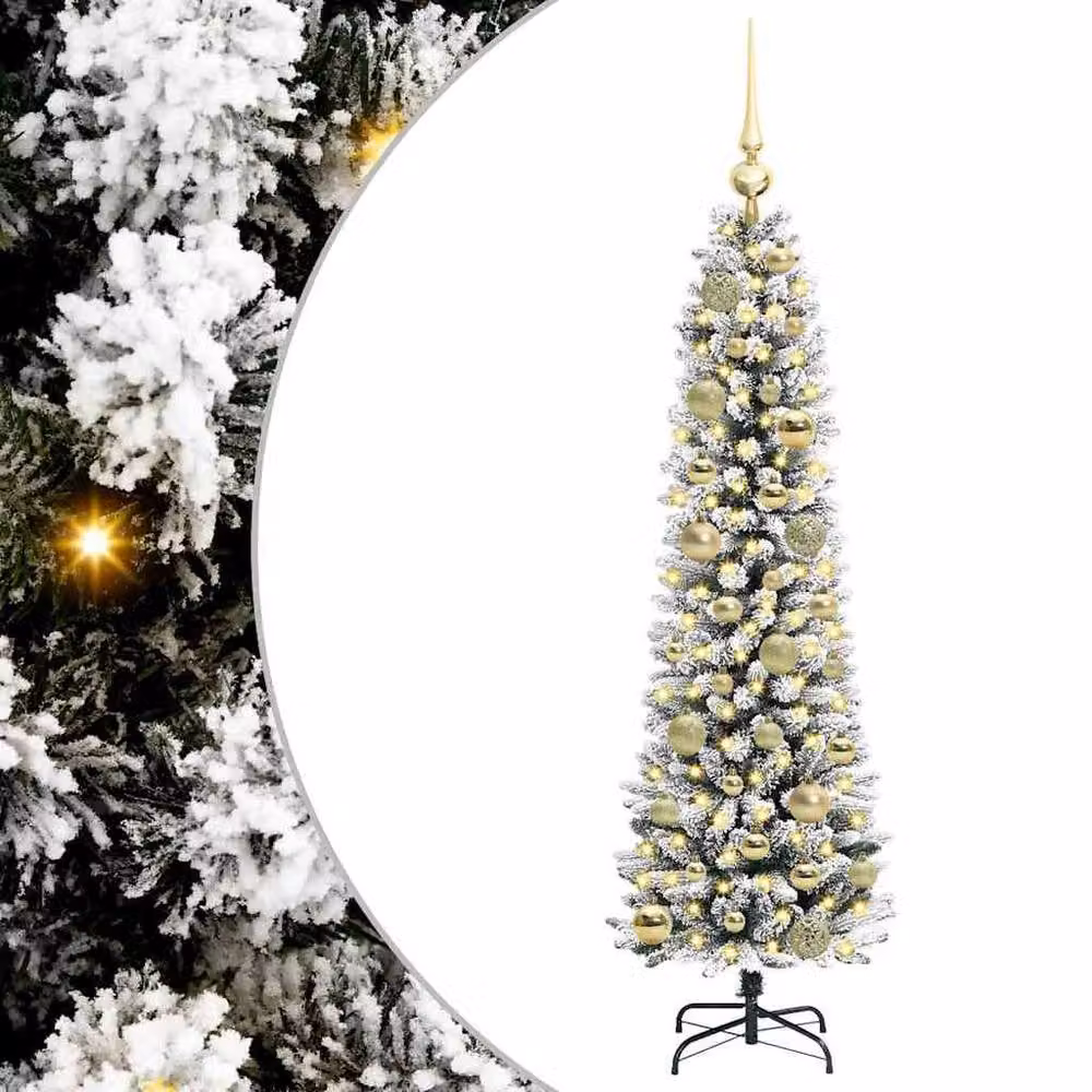 Berkfield Home Artificial Christmas Tree with 150 LEDs, Green and White, H 120 cm x W 48 cm x D 48 cm – 2