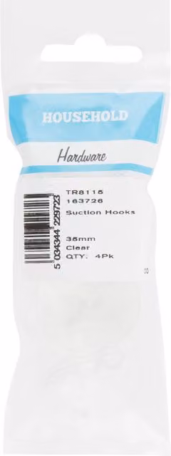 Hiatt Transparent Suction Hook Pack, 2 cm
