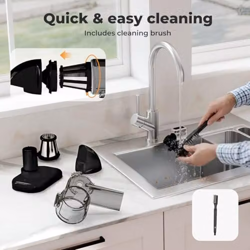 Spector 150W Slow Juicer, Black Plastic and Stainless Steel Cold Press Fruit and Vegetable Extractor – 11