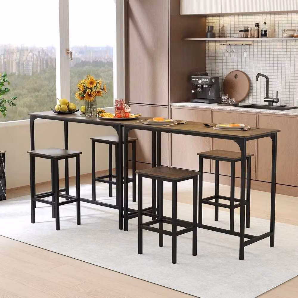 KORVIXA Industrial Kitchen Table and 2 Bar Stools Set in Matt Grey, W/D/H: 100 x 100 x 120.65 cm – 5