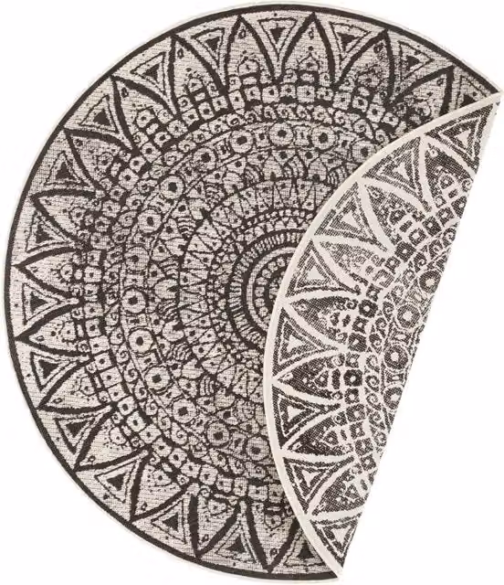 THE RUGS Lilja Vintage Round Indoor Outdoor Reversible Easy Care Rug in Black, Diameter: 140 cm – 1