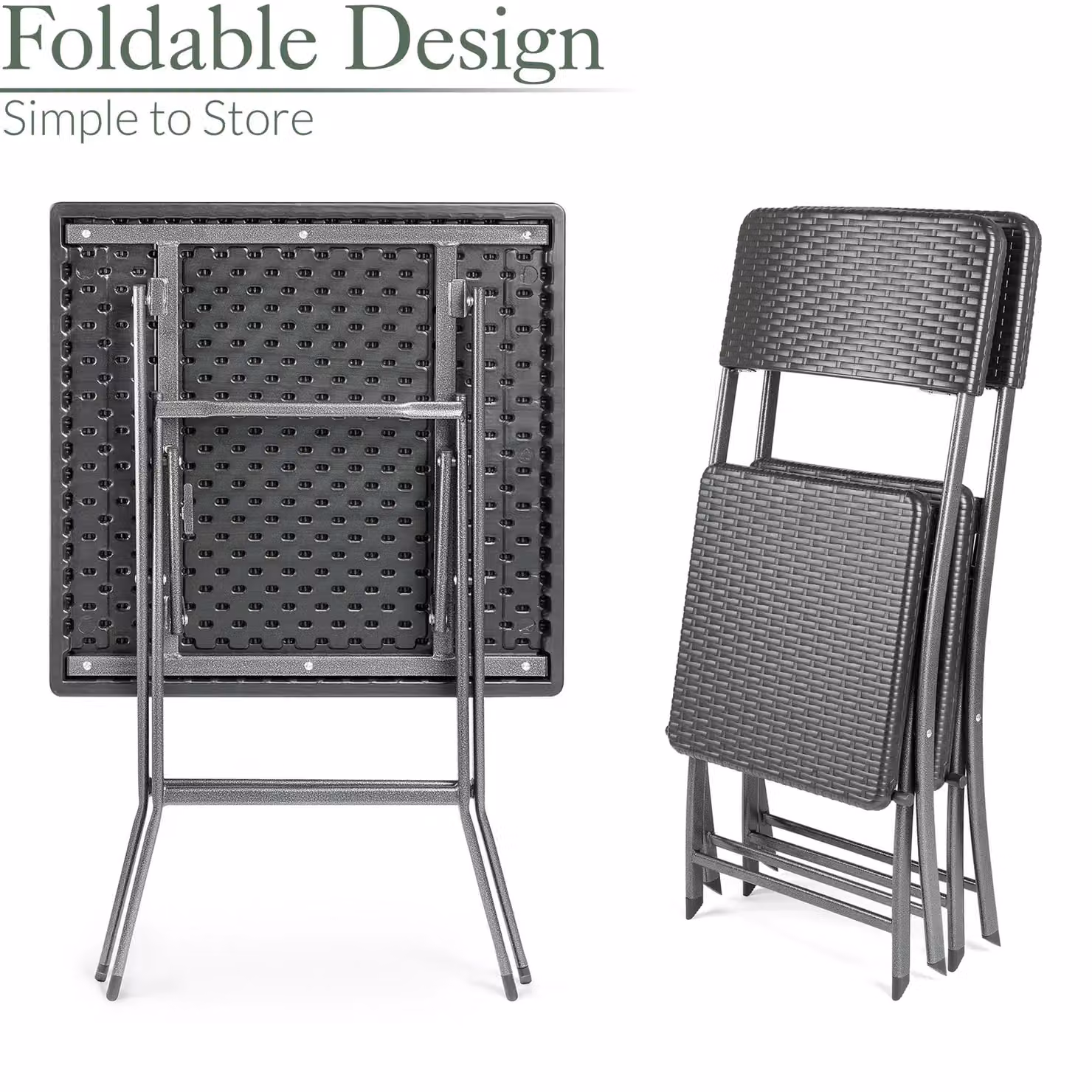Christow 3 Piece Folding Garden Bistro Set with Square Table and Chairs in Multicolour – 4