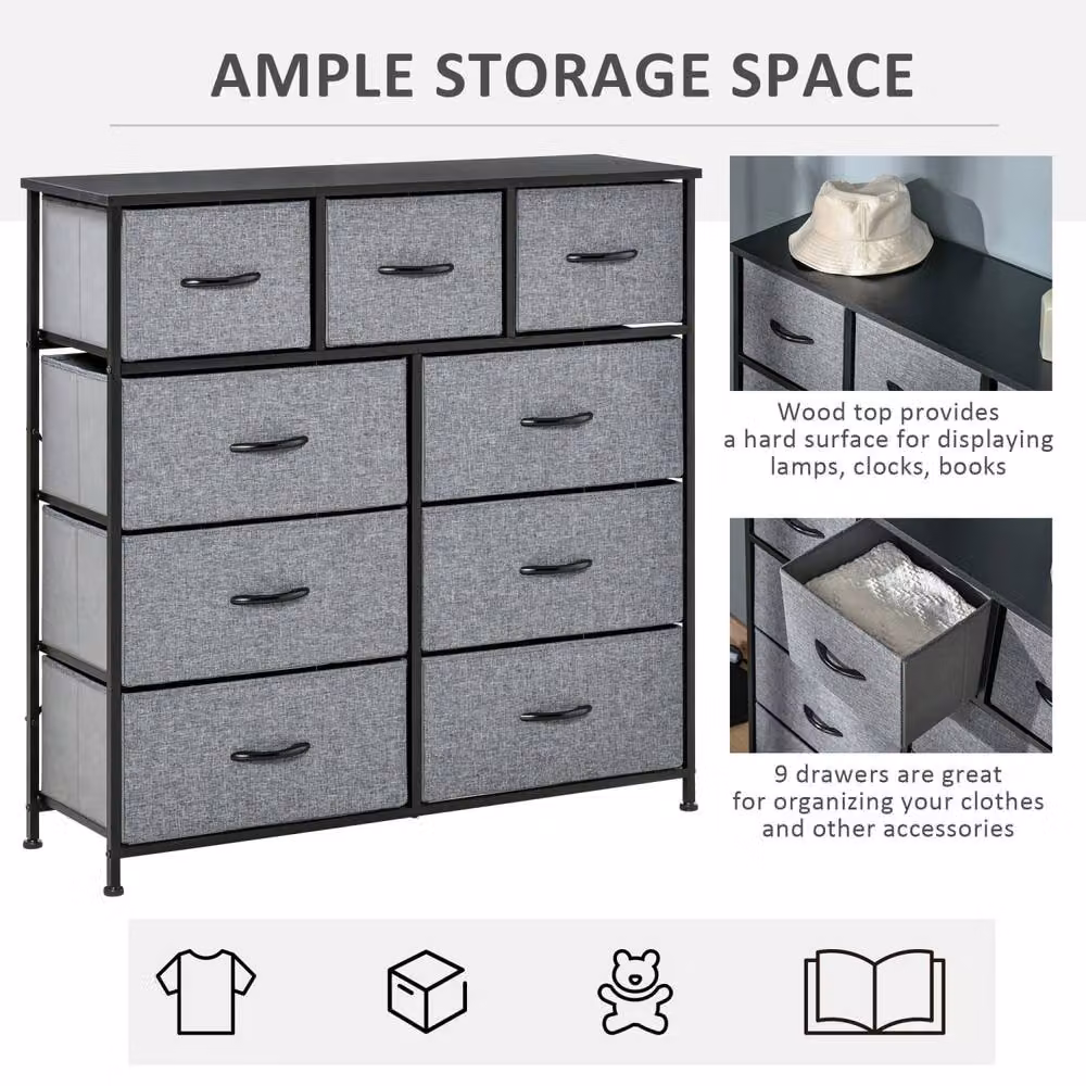 Wyld Haus Molisa 9 Drawer Fabric Dresser in Black and Grey – 5
