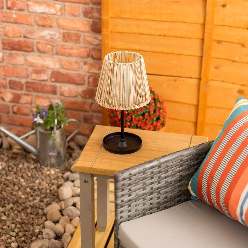 ValueLights Solar Powered Natural Rattan Outdoor Tabletop Light in Brown and Black, W/D/H: 32.0 x 18.0 x 18.0 cm – 3