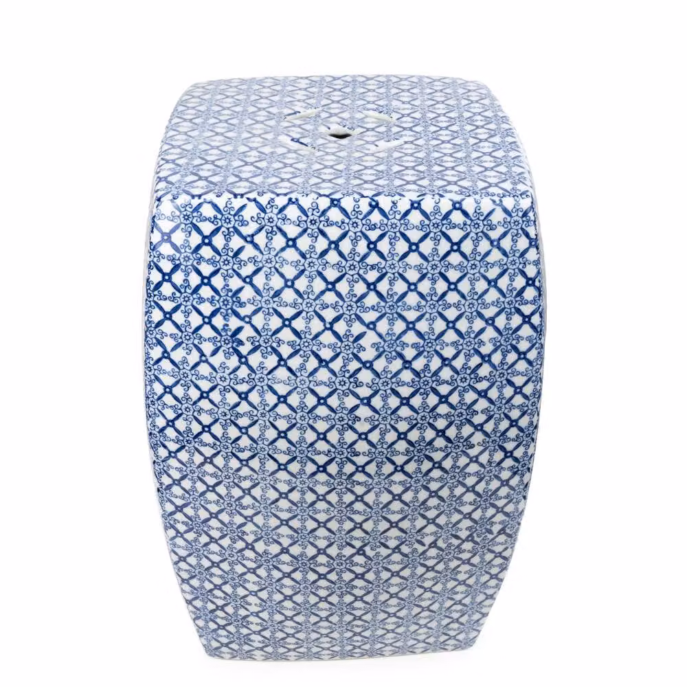 Madison & Mayfair Blue & White Geometric Ceramic Garden Stool, W/D/H: 27 x 27 x 41 cm – 2
