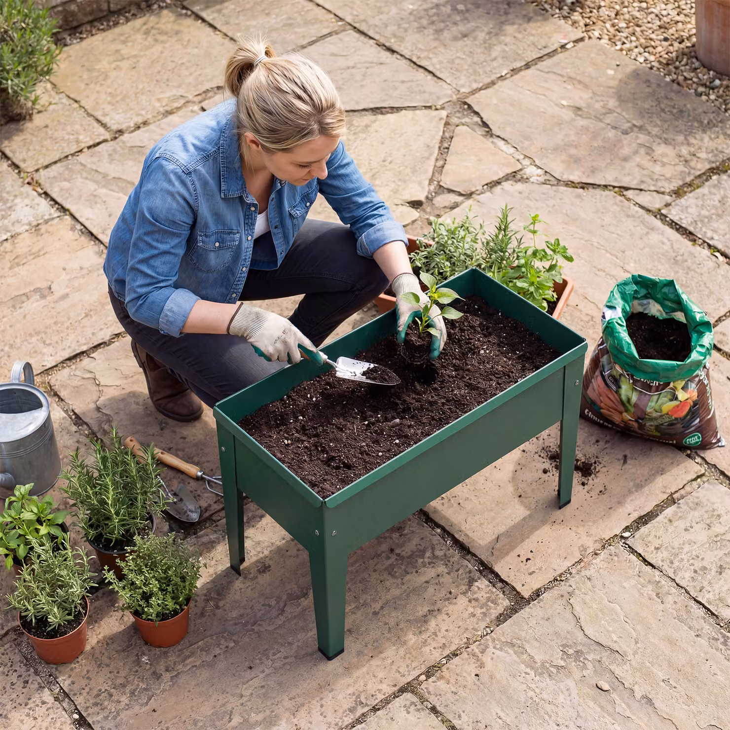 Outsunny Metal Raised Garden Bed on Legs with Drainage Hole and Foot Covers, Green – 9