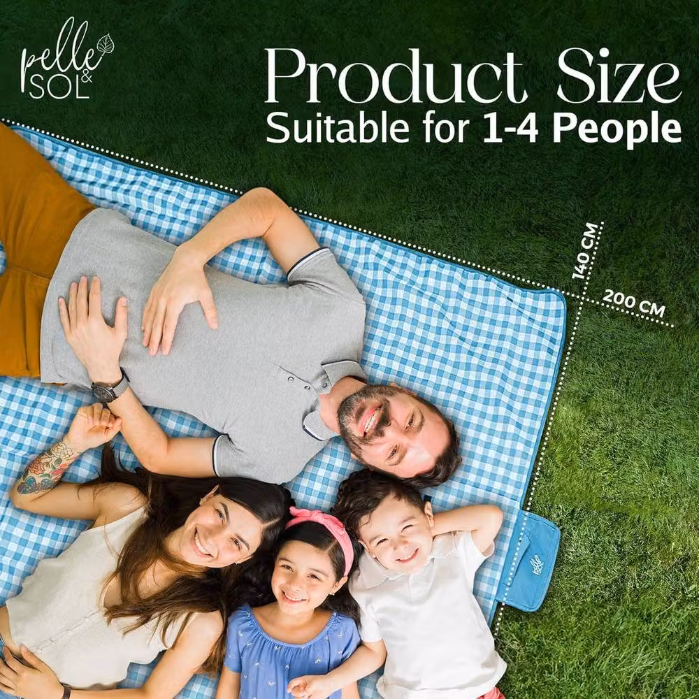 Pelle & Sol Foldable Waterproof Picnic Blanket in Blue, W/D/H: 200 x 140 x 1 cm – 4