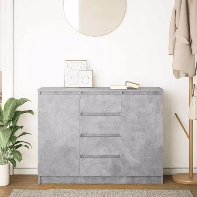 Berkfield Home Sideboard with Drawers in Concrete Grey, W/D/H: 100.5 x 35 x 76 cm – 1