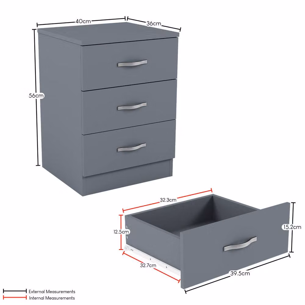 Vida Designs Riano 3 Drawer Bedside Chest Set of 2 in Grey – 3