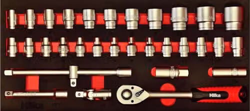 Hilka 32 Piece 1/2 Inch Drive Metric Socket Set in Silver Chrome Vanadium – 1