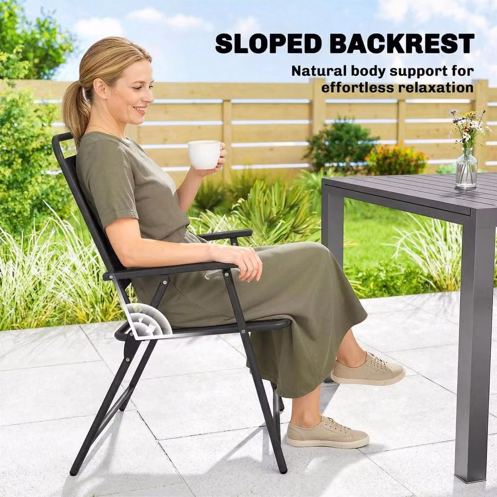 NESTLUNE Set of 4 Black Metal Folding Garden Chairs – 3