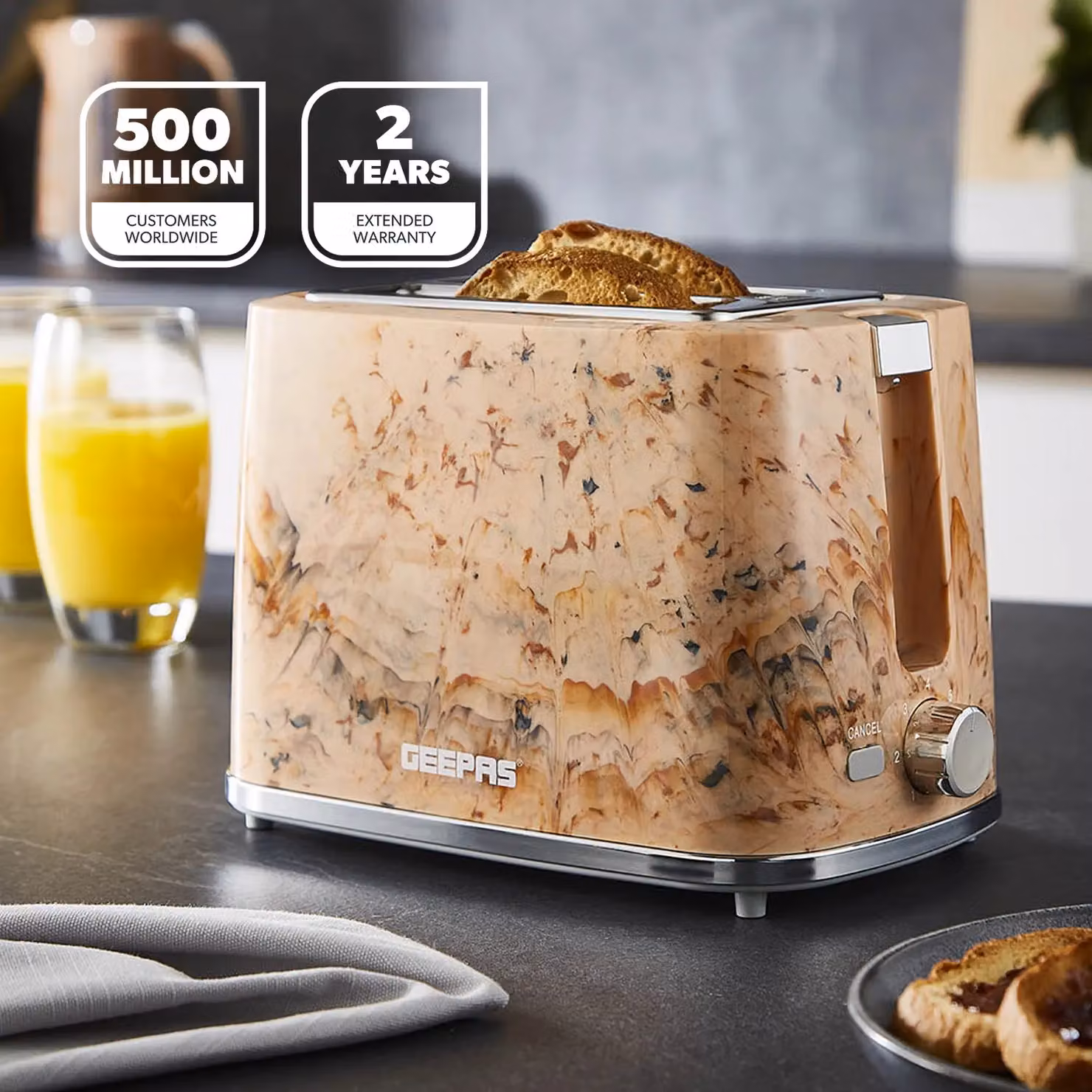 Geepas Skye Collection 2 Slice Bread Toaster with 7 Level Browning Control and Crumb Tray in Beige – 2