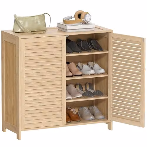 HOMCOM Bamboo Shoe Cabinet in Brown, Holds 14 Pairs, W/D/H: 80 x 35 x 80 cm