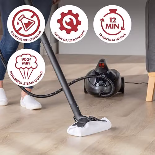 Ewbank STEAMDYNAMO+ 2000W Handheld Steam Cleaner and Sanitiser in Black with Extension Pole and Turbo Brush