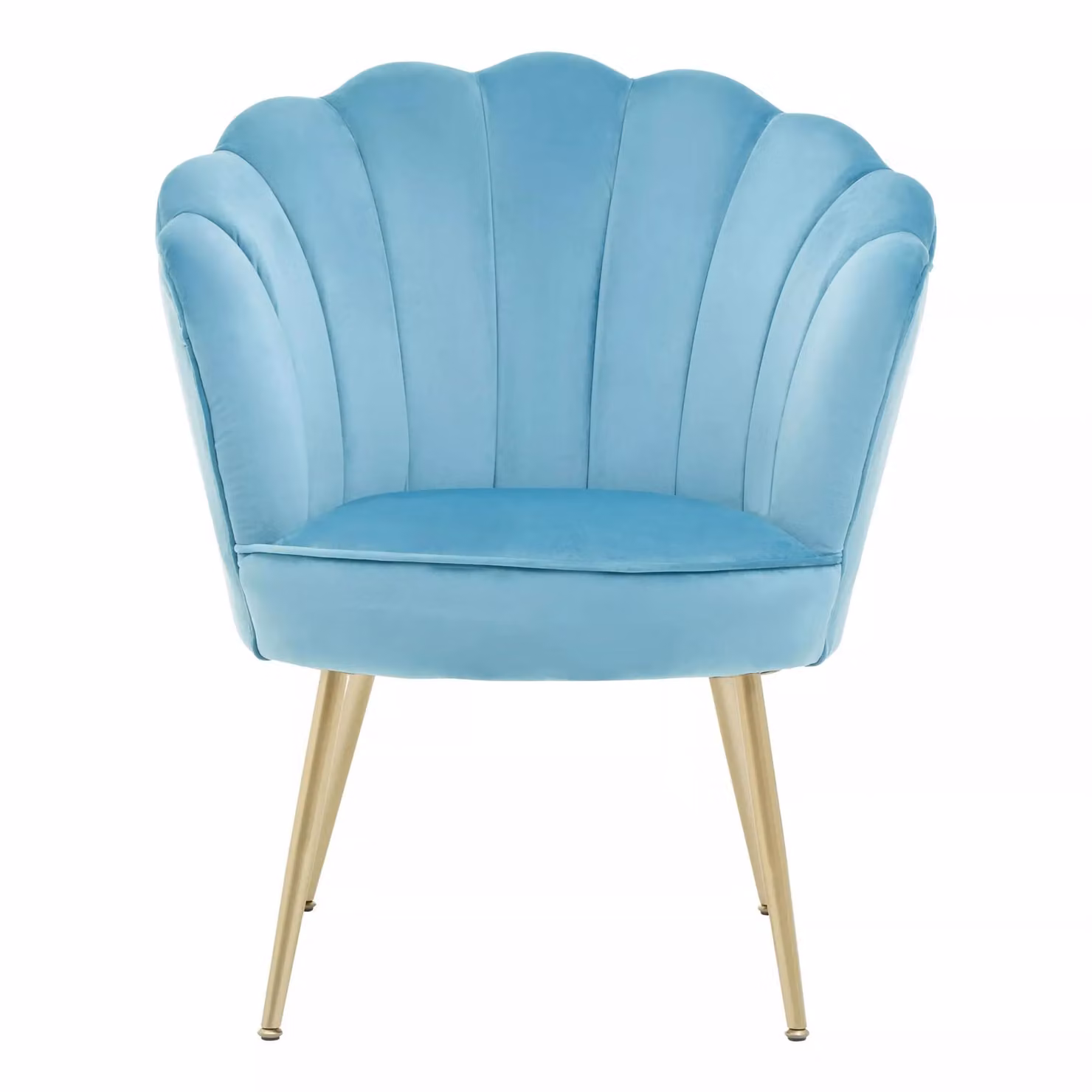 Interiors by Premier Blue Velvet Scalloped Chair with Gold Metal Accents – 2