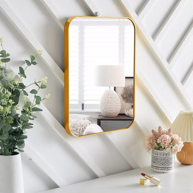 Livingandhome Modern Rectangular Gold Wall Mirror with Smooth Edges