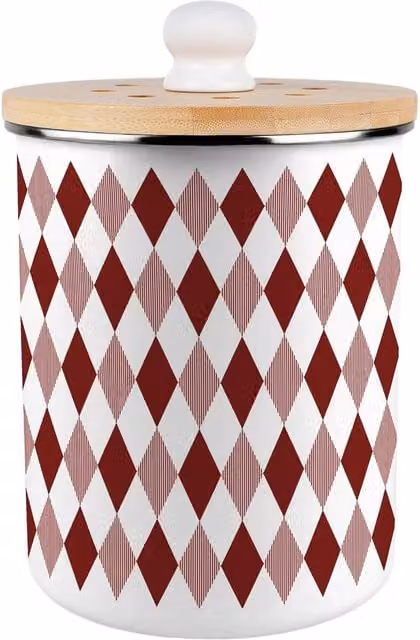 Purely Home Red Argyle Metal Food Waste Caddy with Flip Lid, 2L