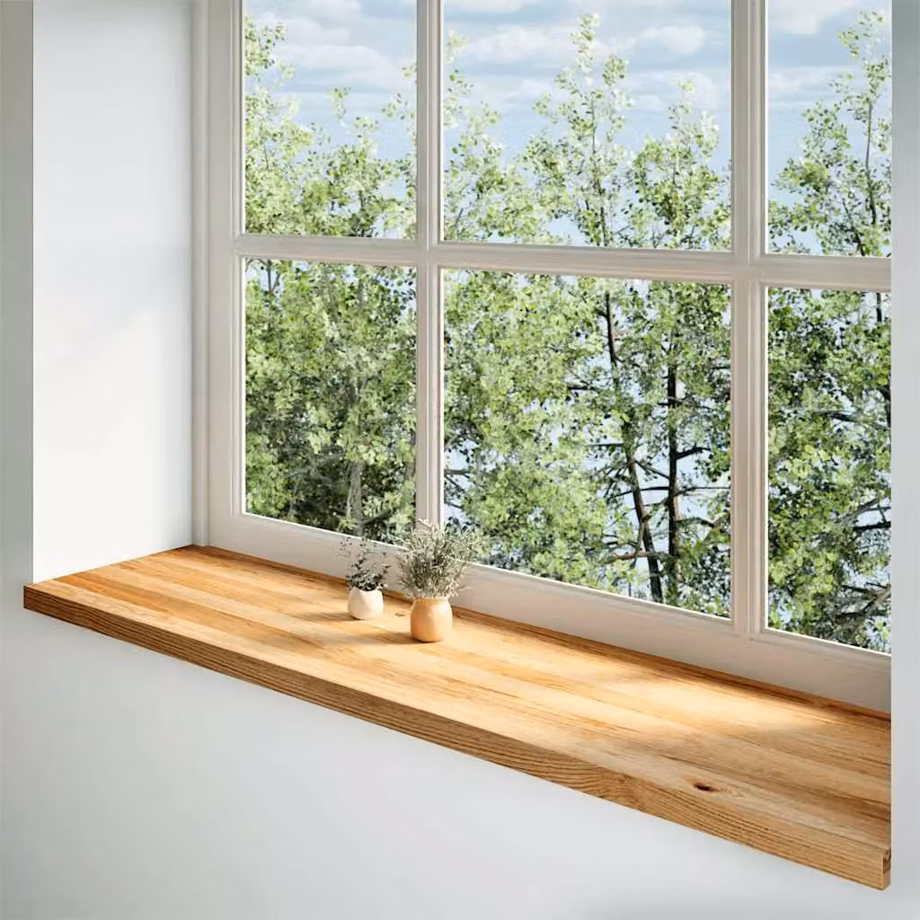 Berkfield Home Solid Oak Wood Window Sills, 2 Pieces, Light Brown, W: 160 cm, D: 40 cm, H: 2 cm – 2