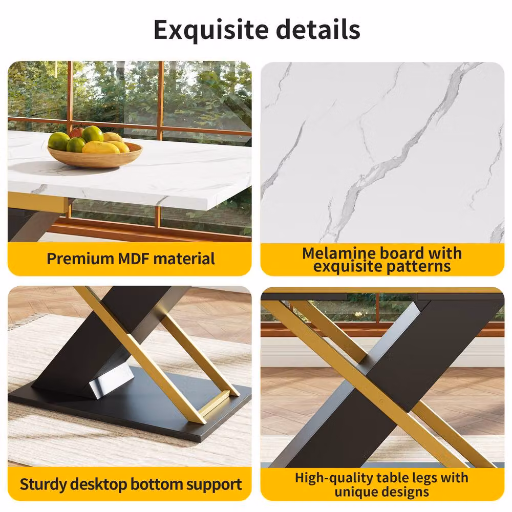 ModernLuxe Extendable Rectangular Dining Table in White and Black, W/D/H: 160 x 80 x 75.4 cm – 5