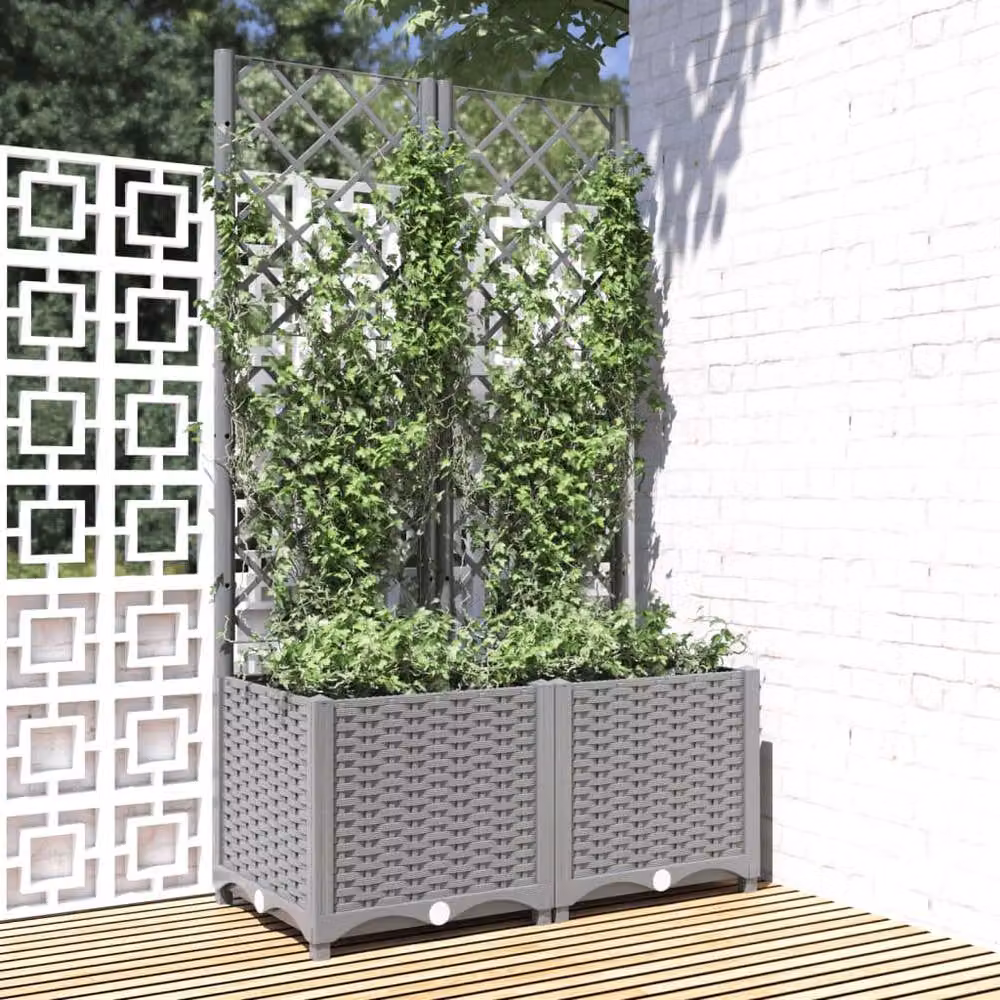 Berkfield Home Garden Planter with Trellis in Light Grey, W: 80 cm, D: 40 cm, H: 136 cm – 2