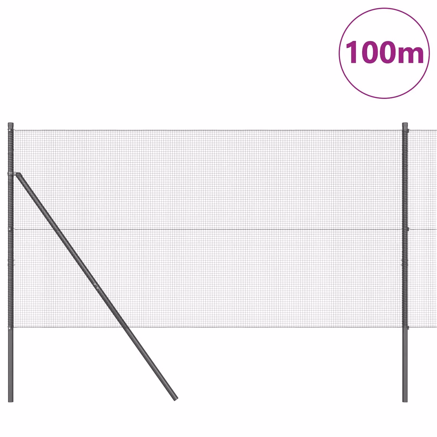 Berkfield Home Grey Steel Welded Wire Fence with 13 Round Posts, 1 x 100 m – 2