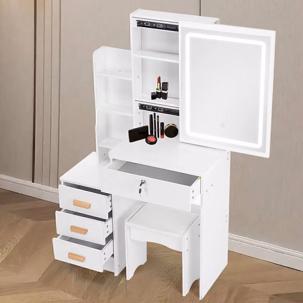 SPETLEK Large Hollywood LED Vanity Desk with Mirror in White – 2