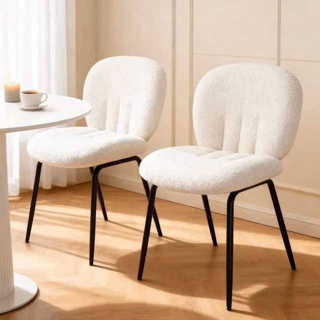 Home Garden Direct Muffin Set of 2 Modern Upholstered Dining Chairs in Beige Boucle – 1