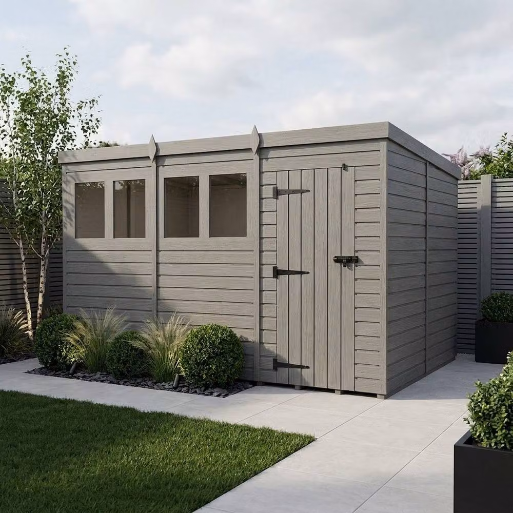 Buttercup Farm Grey Composite Pent Garden Shed with Single Door and Windows W: 365.76 cm, D: 305 cm, H: 210 cm – 2