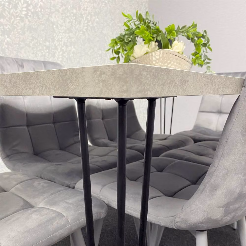 KOSY KOALA Modern Dining Table Set with 6 Grey Velvet Chairs in Brown and Black – 4