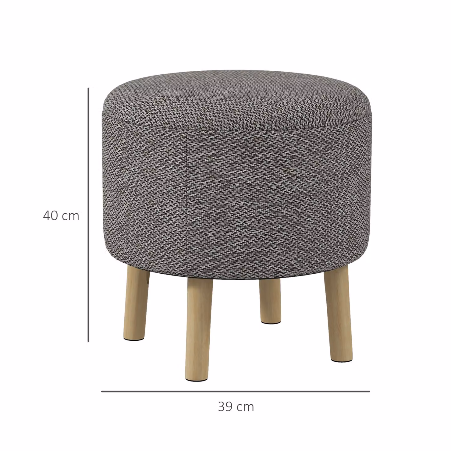 HOMCOM Round Linen Fabric Ottoman Stool with Storage and Padded Seat in Light Grey – 3
