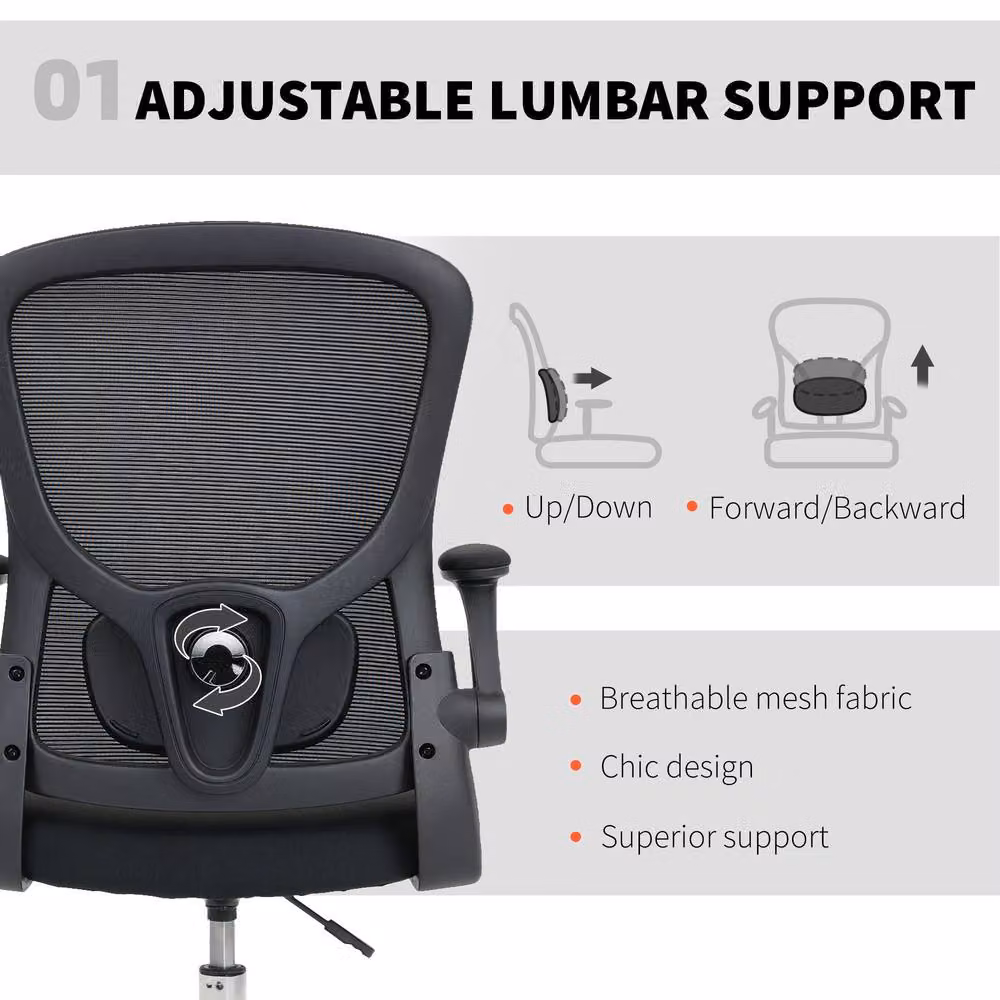 HOMCOM Ergonomic Tall Office Drafting Chair in Black with 360 Degree Swivel and Foot Ring, W/D/H: 60 x 60 x 78 cm – 4