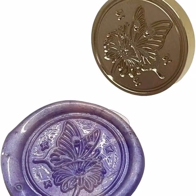 Syntego Butterfly Flower Wax Stamp Head in Gold and Yellow Brass