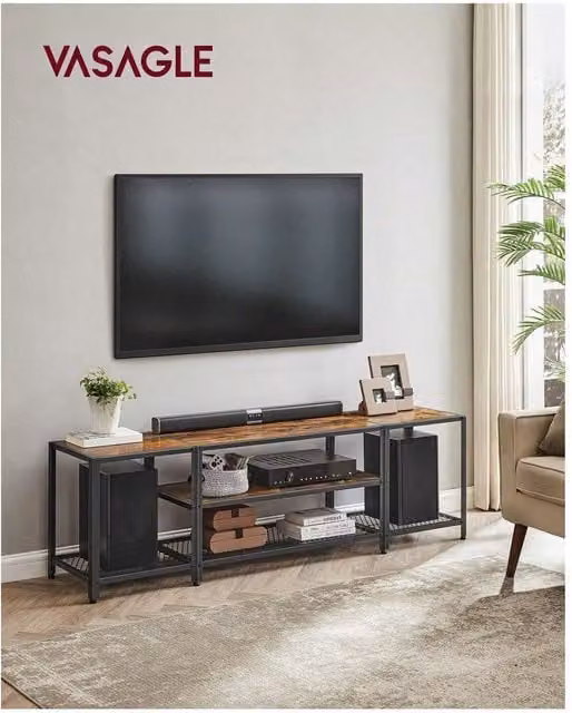 VASAGLE Rustic TV Stand Cabinet in Bronze and Brown