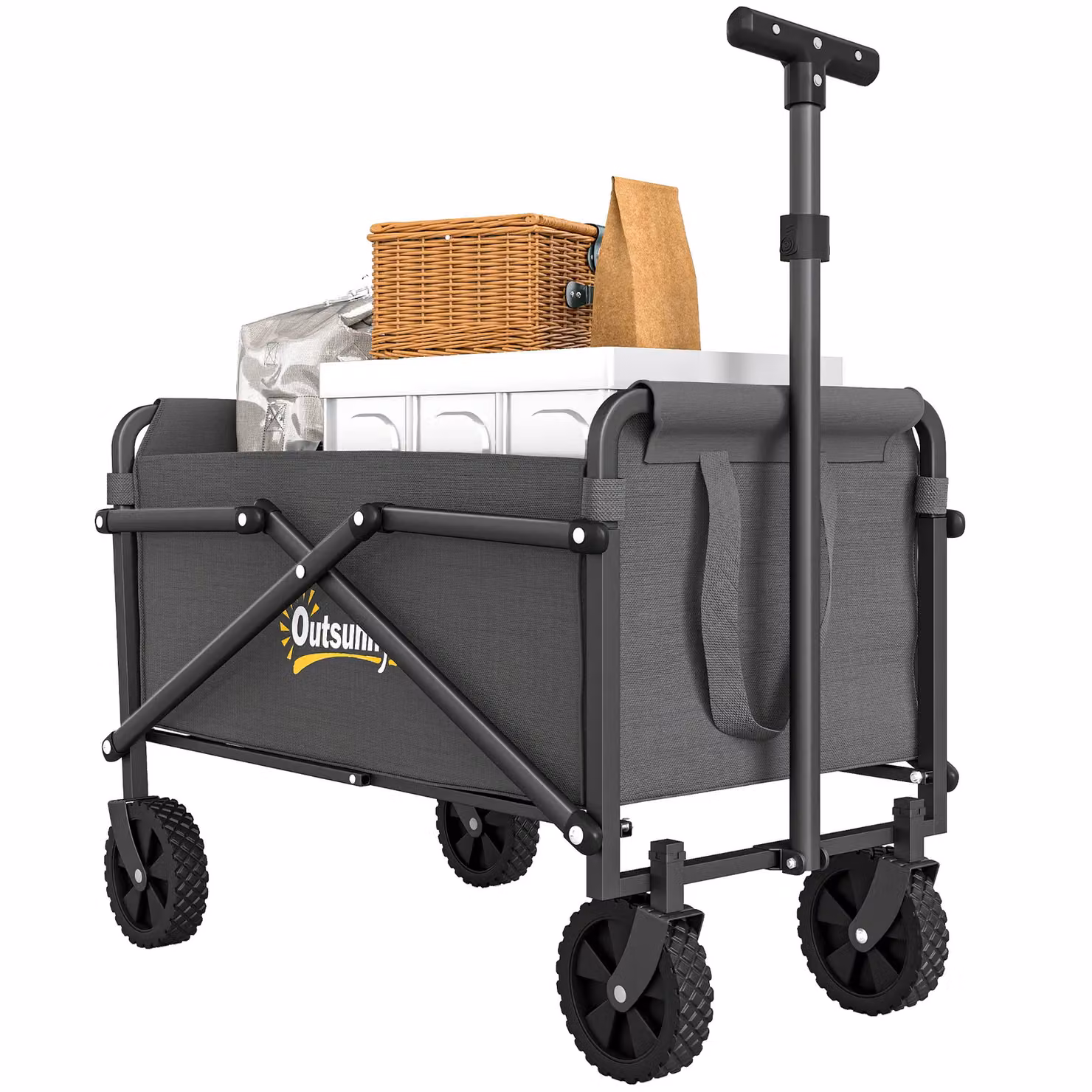 OUTSUNNY 62L Festival Trolley, 60kg Heavy Duty Folding Trolley Cart, Grey – 2