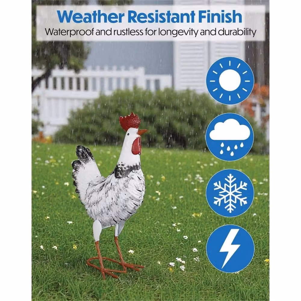 NESTLUNE Metal Chicken Garden Ornament in White, Height: 100 cm, Width: 15 cm – 3
