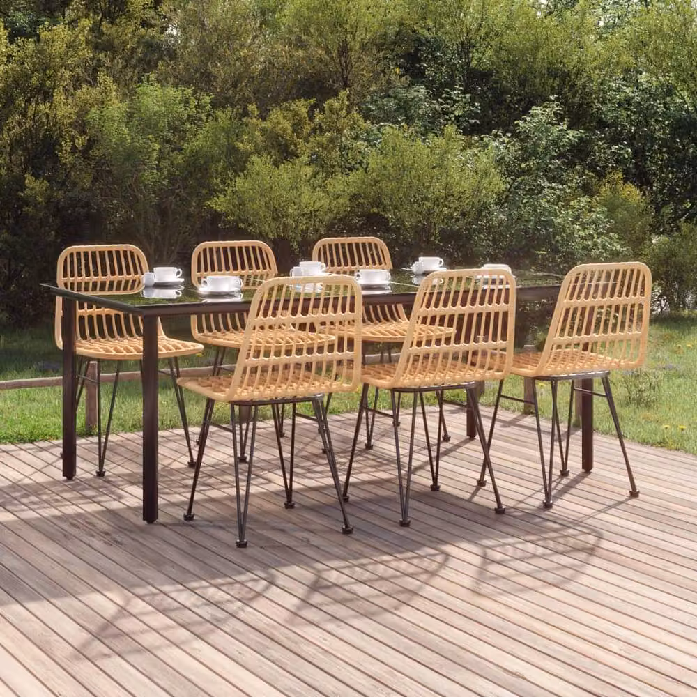 Berkfield Home Beautiful 7 Piece Poly Rattan Garden Dining Set in Light Tan – 2