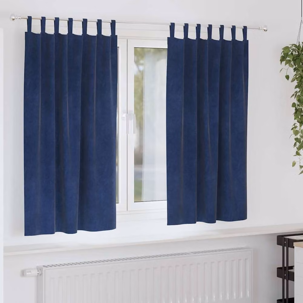 Berkfield Home Navy Blue Velvet Blackout Curtains with Hanging Loops, 2 Pack, W: 140 cm, H: 175 cm – 2