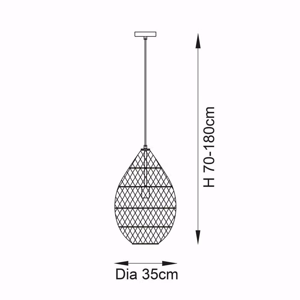 Netlighting Pimva Rattan Wire Frame Pendant Ceiling Light, Matt Black, E27 – 3
