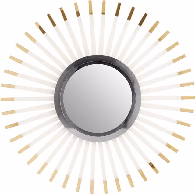Orsina Retro Round Wall Mirror with Gold-Tipped Acrylic Spokes and Clear Glass
