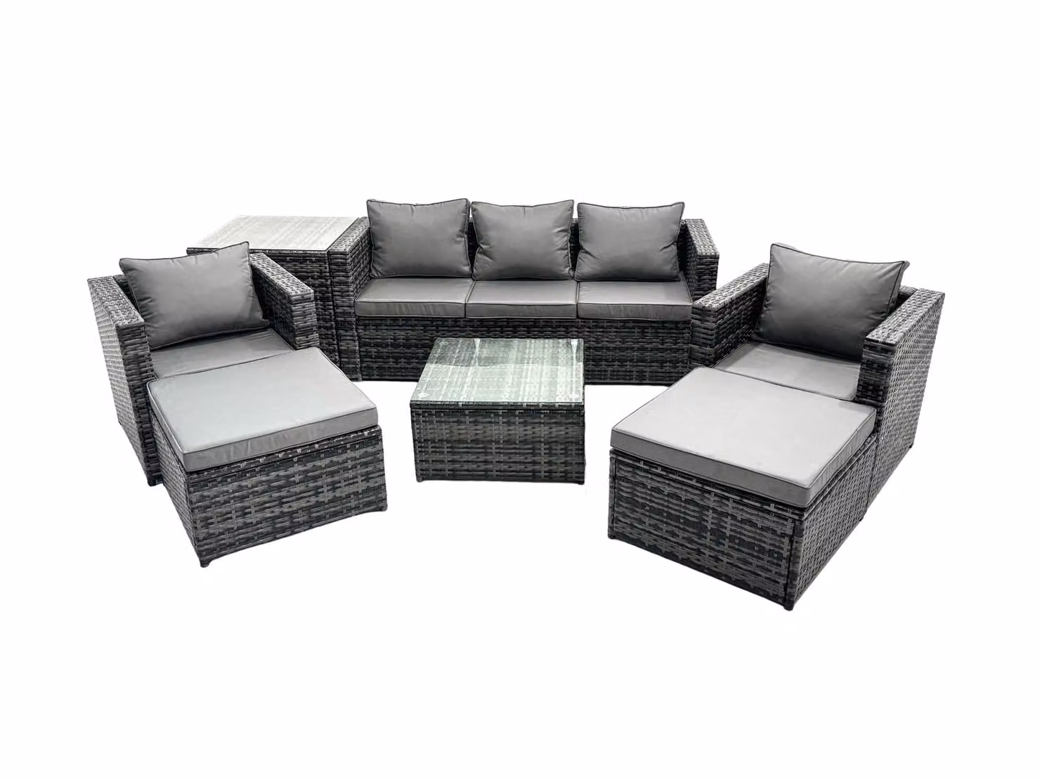 Fimous 7 Seater Patio Lounge Sofa Set with Side Table and 2 Ottomans in Dark Grey – 2