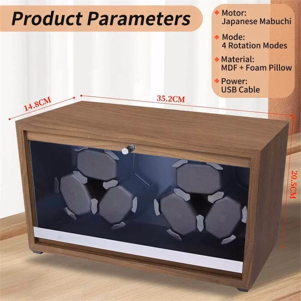 Nordara 6 Slot Rotating Watch Winder Storage Organiser in Brown – 2
