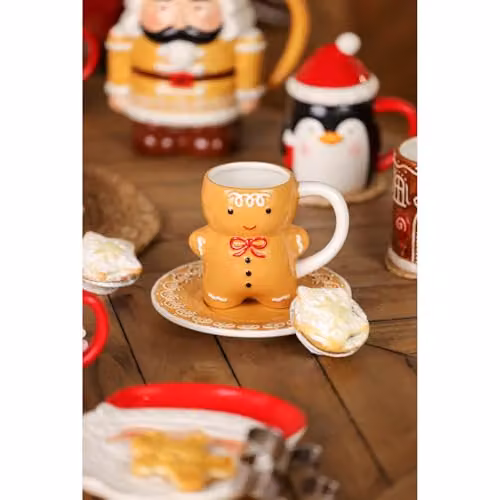 Widdop and Co Santa and Friends Gingerbread Man Ceramic Mug in Brown, White and Red – 2